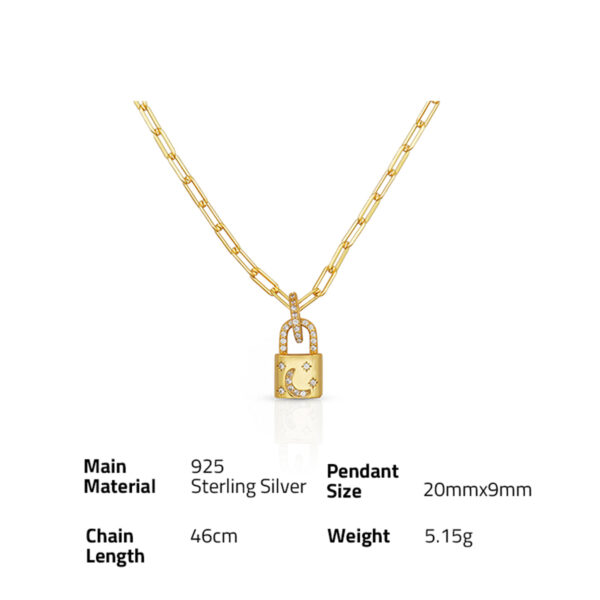 Chris April 18k gold plated 925 Sterling silver lock dainty short necklace with zircon - Image 6