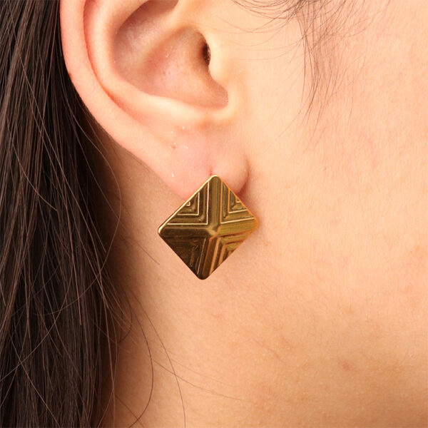 Chris April 316L stainless steel PVD plated rhombus palace style chunky stud earring - Image 5