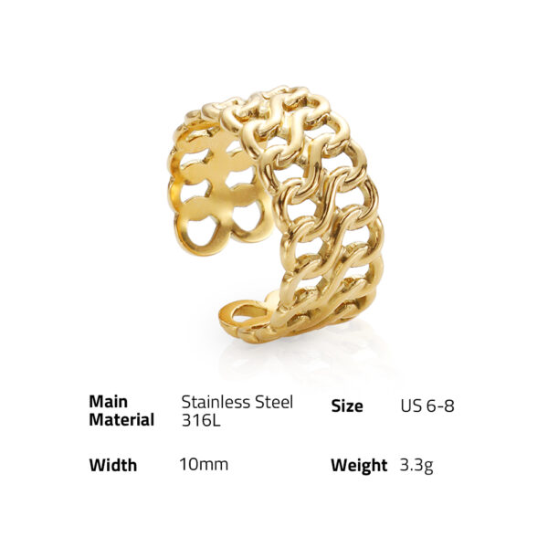 Chris April water proof 316L stainless steel PVD gold plated minimalist double chain wide hollow out ring - Image 6