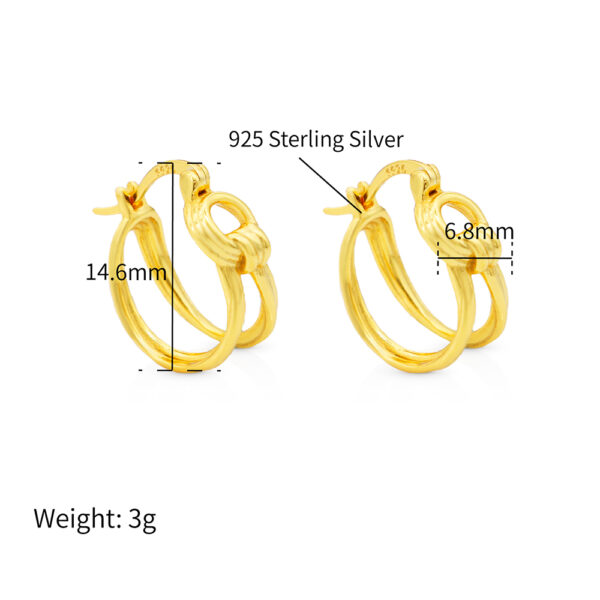 Chris April gold plate 925 sterling silver knot lines hoops earring - Image 5