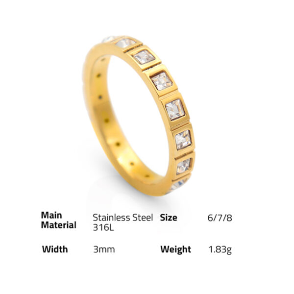 Chris April in stock 316L stainless steel minimalist PVD gold plated fully-jewelled zircon ring - Image 6