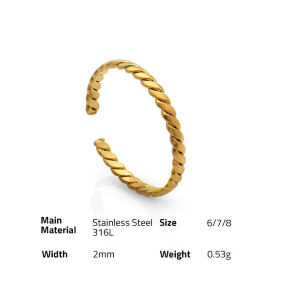 Chris April in stock 316L stainless steel minimalist PVD gold plated round Twining knuckle thin ring for women - Image 6