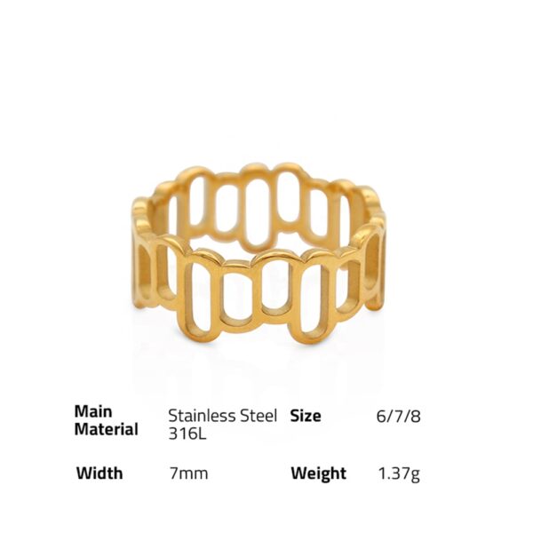 Chris April Fashion Jewelry 316L stainless steel PVD 18K gold plated Hollow Uneven levels ring for women - Image 6