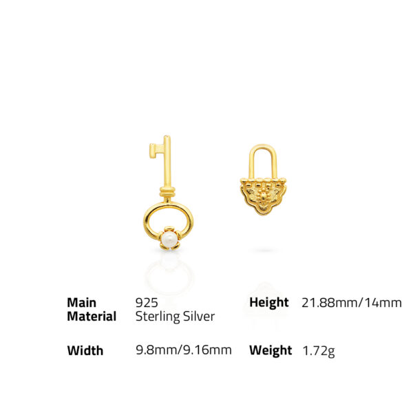 Chris April fine jewelry 925 sterling silver 18k gold plated key and lock stud set earrings - Image 6