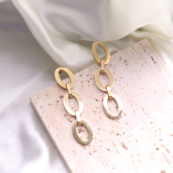 Chris April fashion 316L Stainless Steel PVD gold plated minimalist geometry oval chain drop earring - Image 4