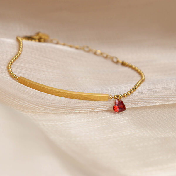 Chris April 316L stainless steel PVD gold plated heart zirconia beaded chain bracelet with tube - Image 6