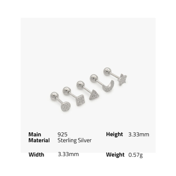 Chris April minimalist 925 sterling silver rhodium plated cute screw stud zircon earring - Image 6