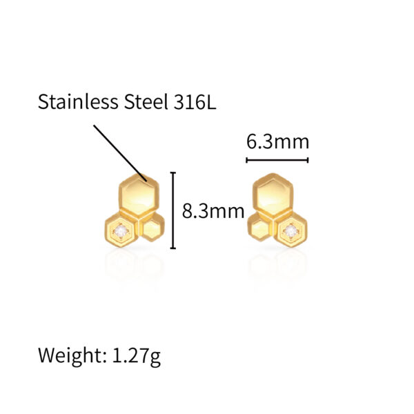 Chris April 316 stainless steel18k gold plated honeycomb mini stud earrings wholesale for women - Image 6