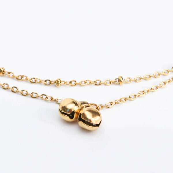 Chris April 18k PVD gold plated 316L stainless steel stacking beads bells double layers satellite chain anklet - Image 4