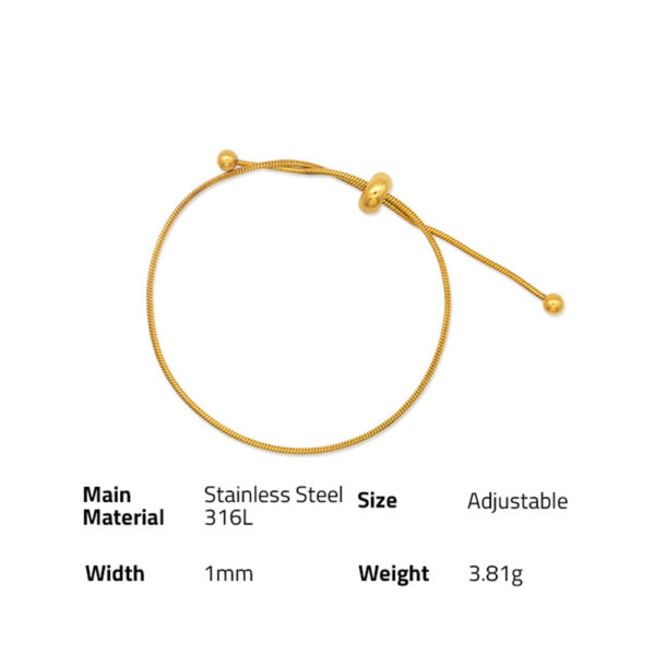 Chris April Original design female 316L Stainless steel PVD gold plated simple student adjustable snake chain bracelet - Image 6