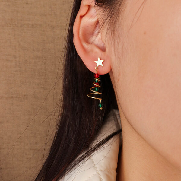 Chris April  in stock 925 sterling silver colorful christmas tree crystal zircon bead earring - Image 3