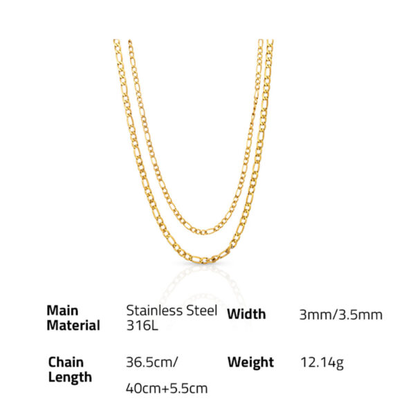 Chris April European and American fashionable gold plated 316L Stainless steel double layered FIGARO CHAIN necklace - Image 6