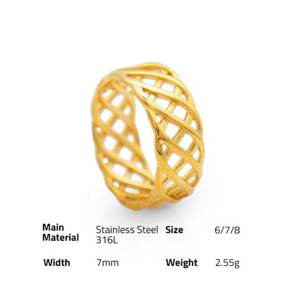 Chris April Fashion jewelry 316L stainless steel PVD gold plated Hollow metal chain shape finger rings - Image 6