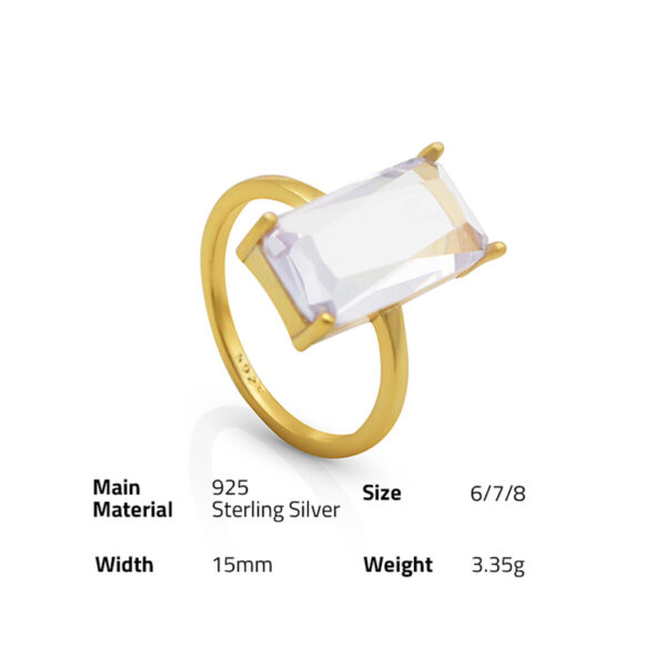 Chris April in stock 925 sterling silver gold plated luxury fashion Emerald cut zircon open rings - Image 6