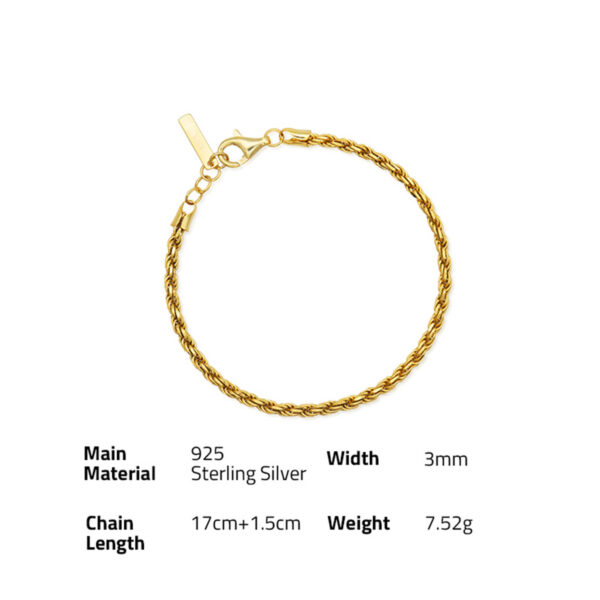 Chris April 925 sterling silver 18k gold plated minimalist Twist rope chain bracelet for women - Image 6