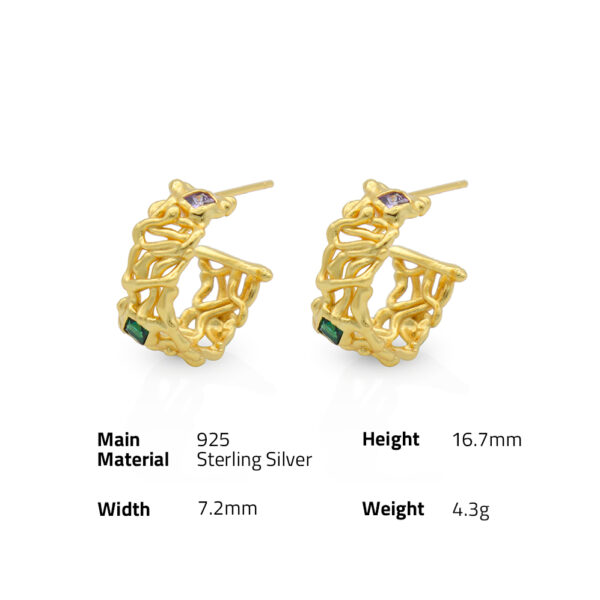 Chris April fine jewelry 925 Sterling Silver 18k gold plated vintage branch twist huggies zircon stone hoop stud earrings - Image 6