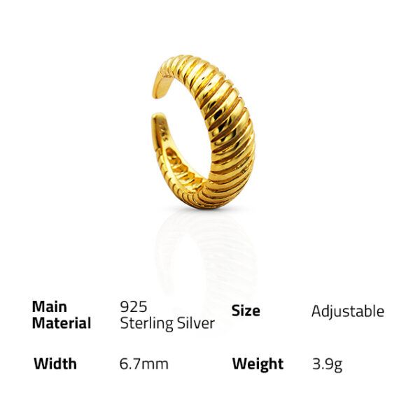 Chris April in stock fine jewelry 925 sterling silver 18k gold plated croissant wave chunky twisted open ring - Image 6