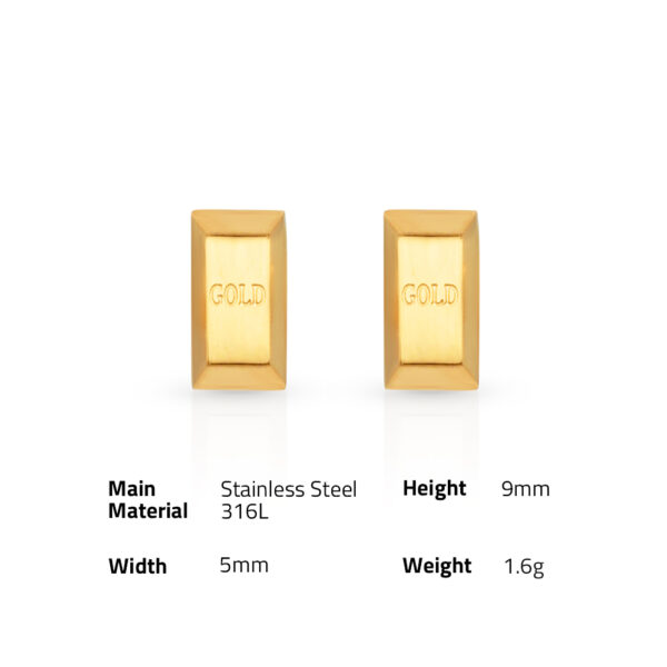 Chris April in stock 18k PVD gold plated 316L stainless steel rectangle solid bullion block geometric stud earrings - Image 6