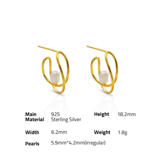 Chris April fine jewelry 18k gold plated  925 Sterling Silver silmple U-turn natural freshwater  pearls hoops earrings - Image 6