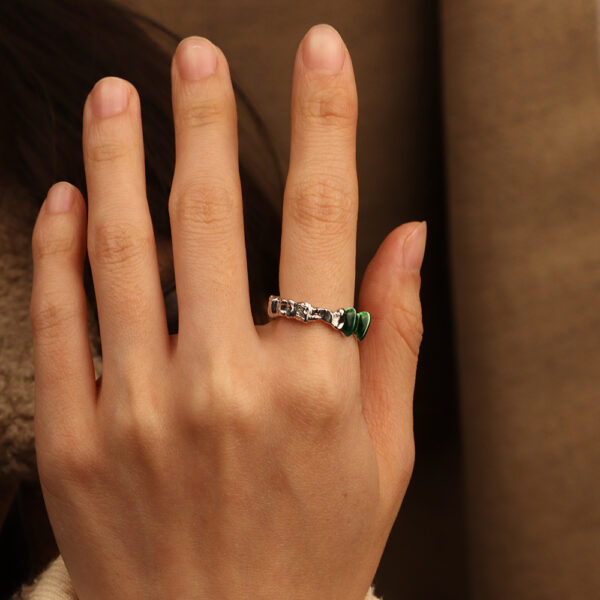 Chris April in stock 925 sterling silver minimalist organic shape enamel malachite finger ring - Image 4