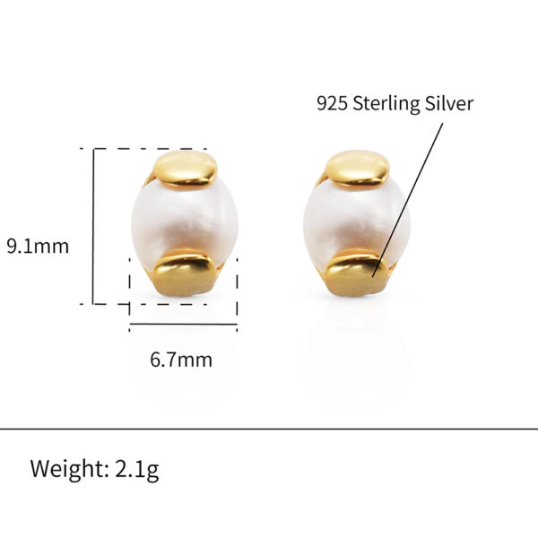 Chris April 925 sterling silver 18k yellow gold plated natural freshwater pearl rotatable stud earrings - Image 6