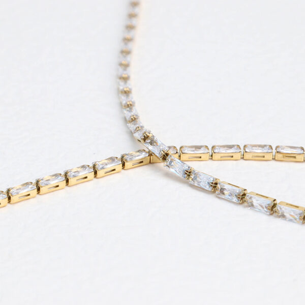 Chris April 316L stainless steel PVD gold plated emerald cut zircons tennis chain necklace - Image 5