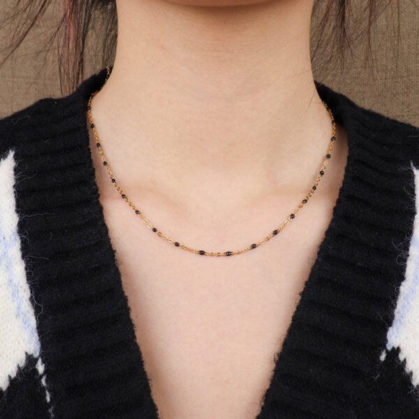 Chris April minimalist stainless steel black beads enamel satellite chain necklace - Image 3