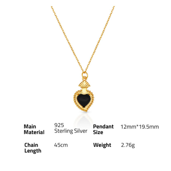 Chris April fine jewelry 925 sterling silver gold plated black agate heart shape pendant necklace - Image 6