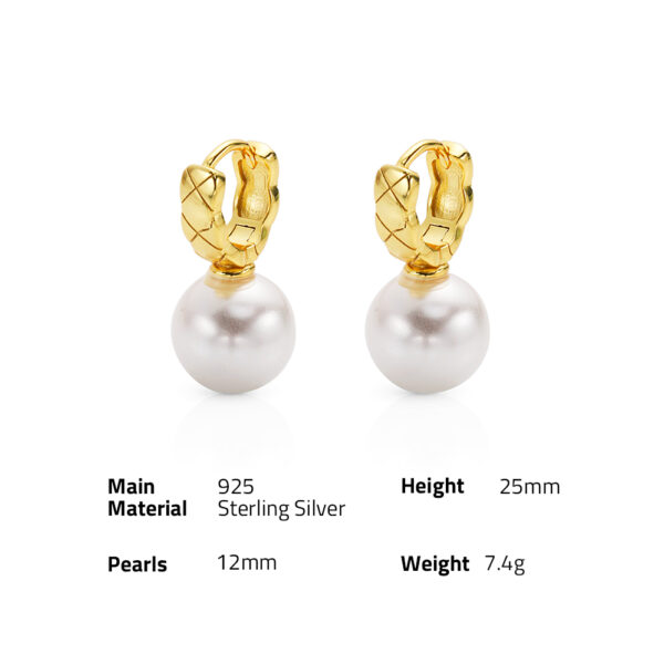 Chris April fine jewelry 18k gold plated 925 sterling silver minimalist huggies drop 12mm shell pearl earrings - Image 6