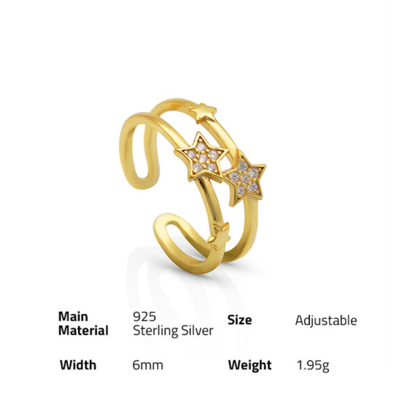 Chris April In stock Fashionable 925 sterling silver glod plated Double layer star ring with zircon - Image 6