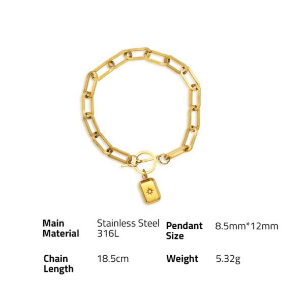 Chris April fashion Jewellery PVD gold plated 316L stainless steel Cube Eight-pointed star pendant bracelet with zircon - Image 6