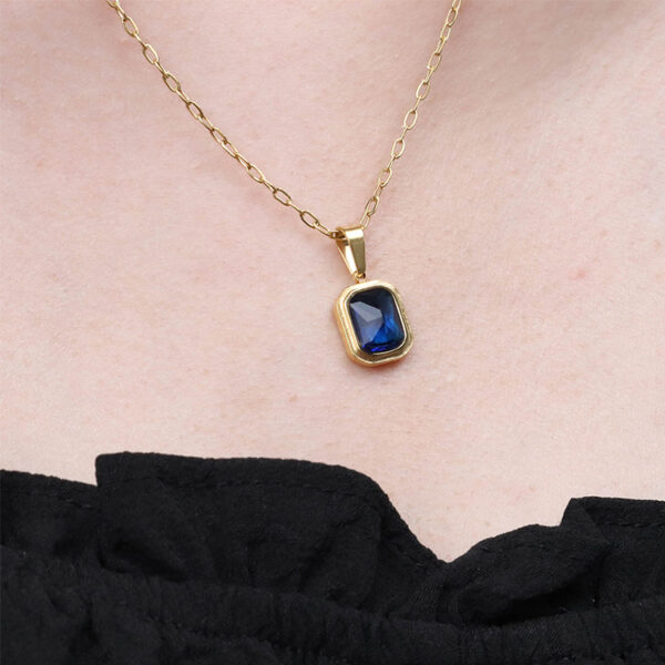 Chris April 316L stainless steel PVD gold plating blue crystal necklace - Image 5