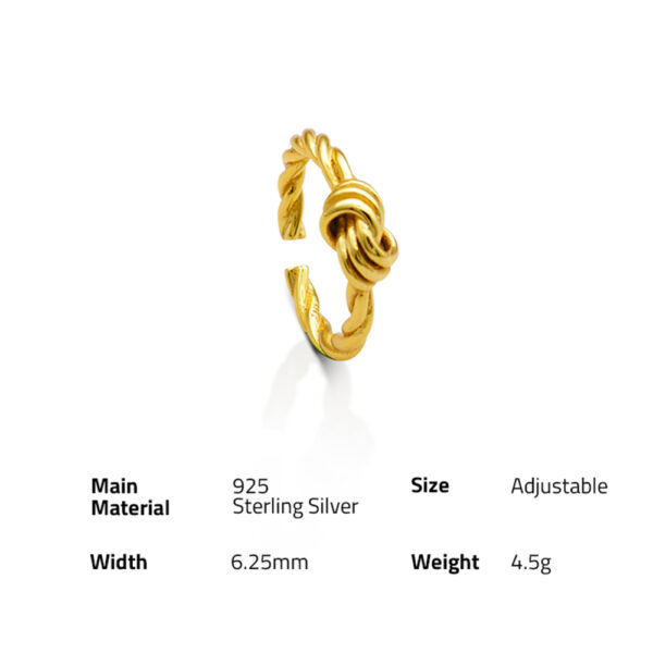 Chris April Fashionable Minimalist 925 sterling silver 18k gold plated rope twist knot ring - Image 6