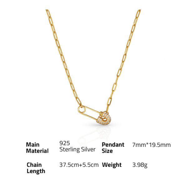 Chris April in stock fine jewelry 925 Sterling silver gold plated Pin pendant necklace with chunky linked chain - Image 6