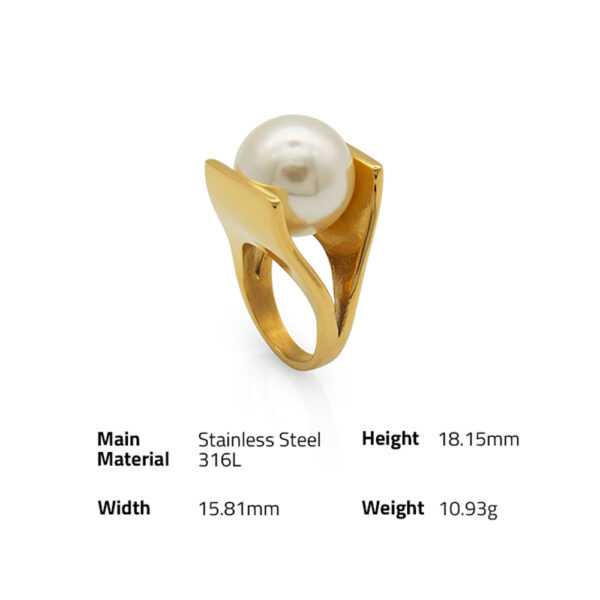 Chris April Fashion 316L stainless steel 18k PVD plated unique shell pearl charm ring - Image 6