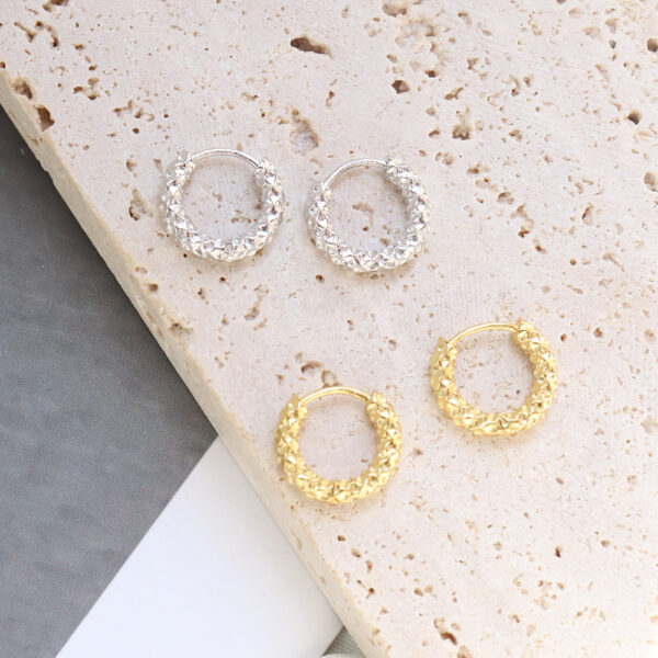 Chris April fashion In Stock 925 sterling silver 18k gold plated  Bump Texture Vermeil Custom Hoop Earrings - Image 4