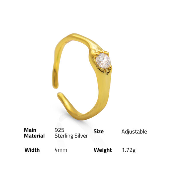 Chris April Fashionable Minimalist 925 sterling silver gold plated Simple temperament zircon ring - Image 6