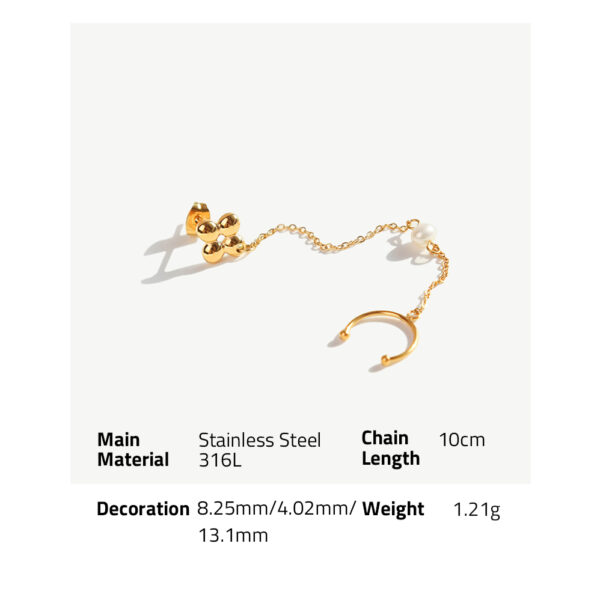 Chris April in stock 316L stainless steel PVD gold plated ear cuff freshwater pearls chain earrings - Image 6