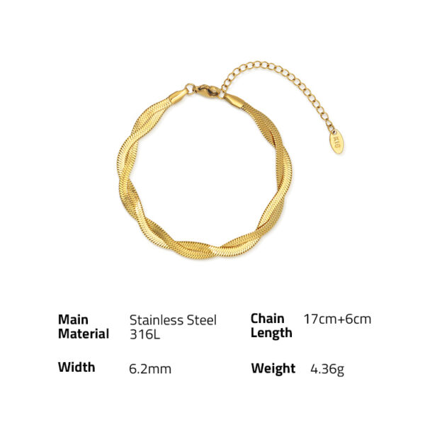 Chris April in stock fashion jewelry PVD gold plated 316L stainless steel twisting herringbone chain bracelet - Image 6