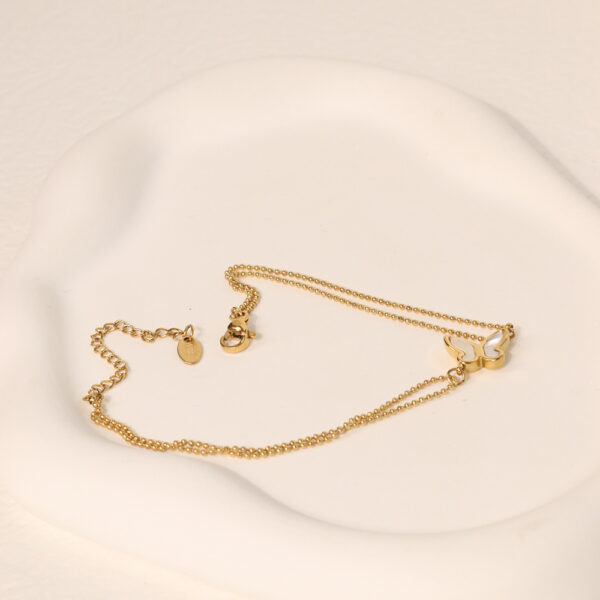 Chris April fashion 316L stainless steel PVD gold shell butterfly double layers beads charm chain anklet - Image 4