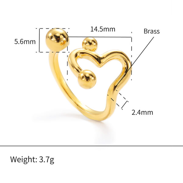 Chris April 18K PVD gold plating brass minimalist resizable abstract heart shape bead ring - Image 6