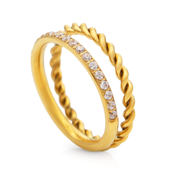 Chris April 18k gold plated stainless steel two layer lab grown diamond ring natural - Image 5