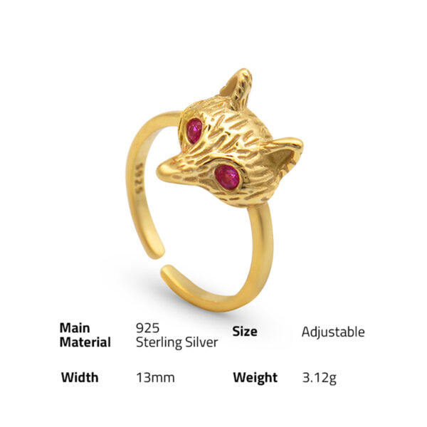 Chris April trendy in stock 925 sterling silver micro gold plating fox signet ring  with zircon eye - Image 6