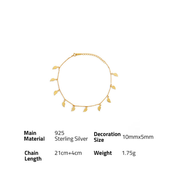 Chris April in stock 925 sterling silver 18k gold plated custom jewelry overseas leaf shape chain anklet for women - Image 6