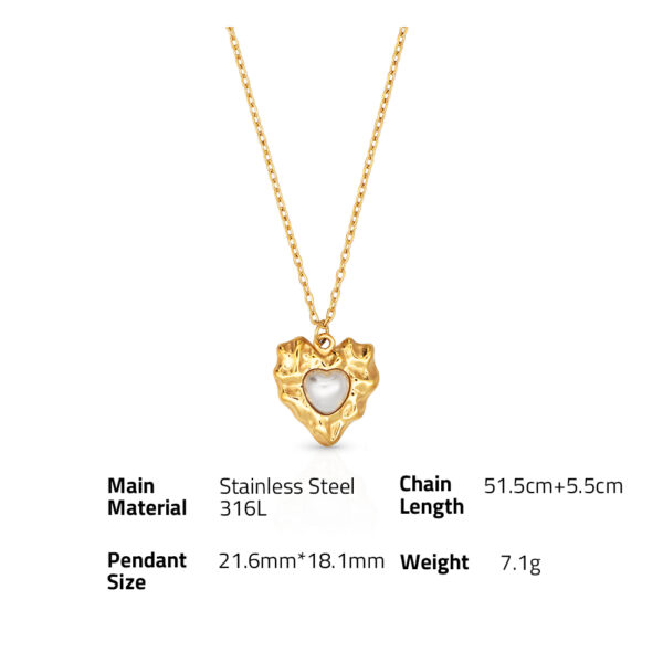 Chris April Non tarnish 316L stainless steel 18K PVD gold plated shell pearl heart shape organic cast pendant necklace - Image 6