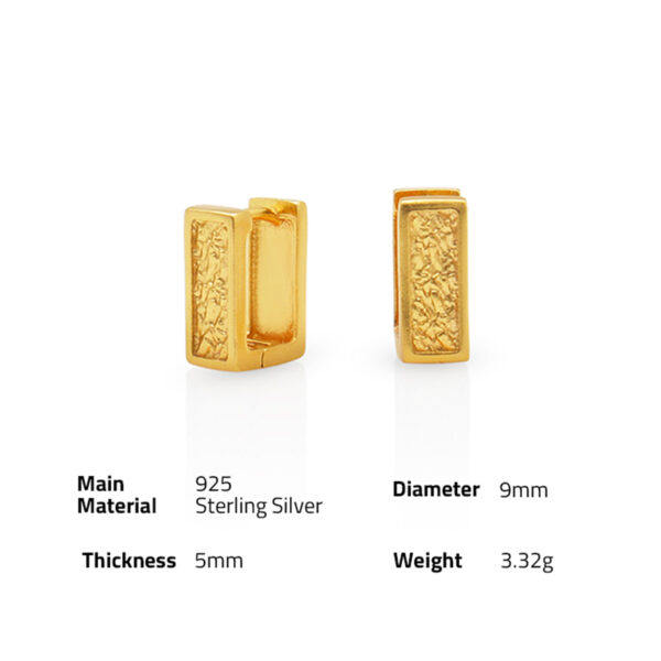 Chris April in stock fine jewelry 925 sterling silver gold plated square texture huggie earrings - Image 6