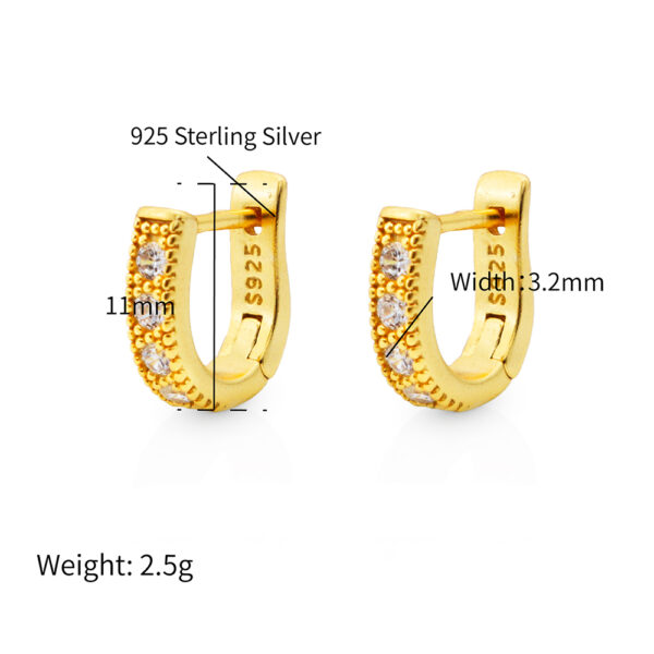 Chris April gold silver plate 925 sterling silver U shape bezel huggies earring - Image 6