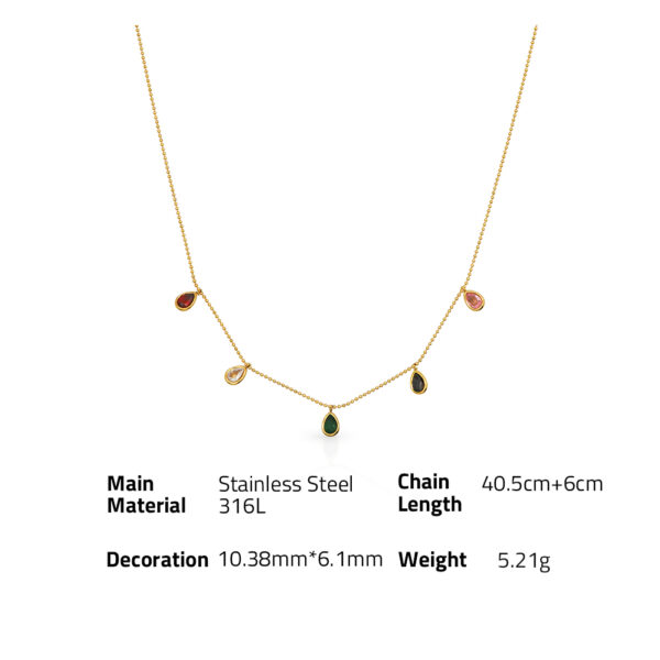 Chris April luxury jewelry 316L Stainless steel PVD plated pear shape drop zircon colorful charm bead chain necklace - Image 6