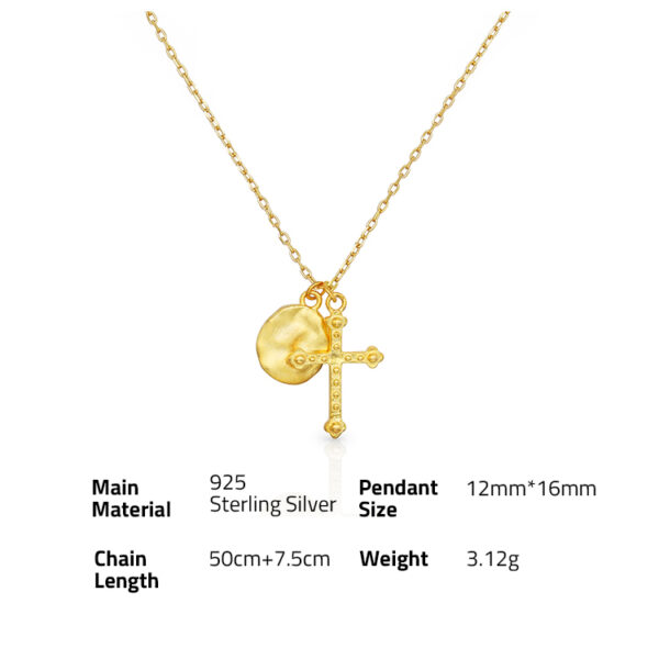 Chris April minimalist In stock 925 sterling silver gold plated long chain matt cross and bumpy pendant necklace - Image 6