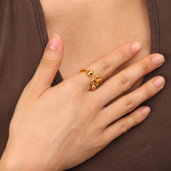 Chris April 18K PVD gold plating brass minimalist resizable abstract heart shape bead ring - Image 3